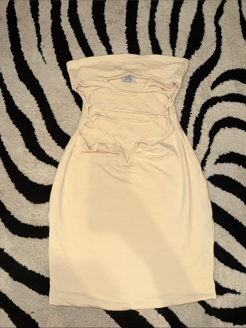 Oh Polly Strapless Cutout Dress in Cream